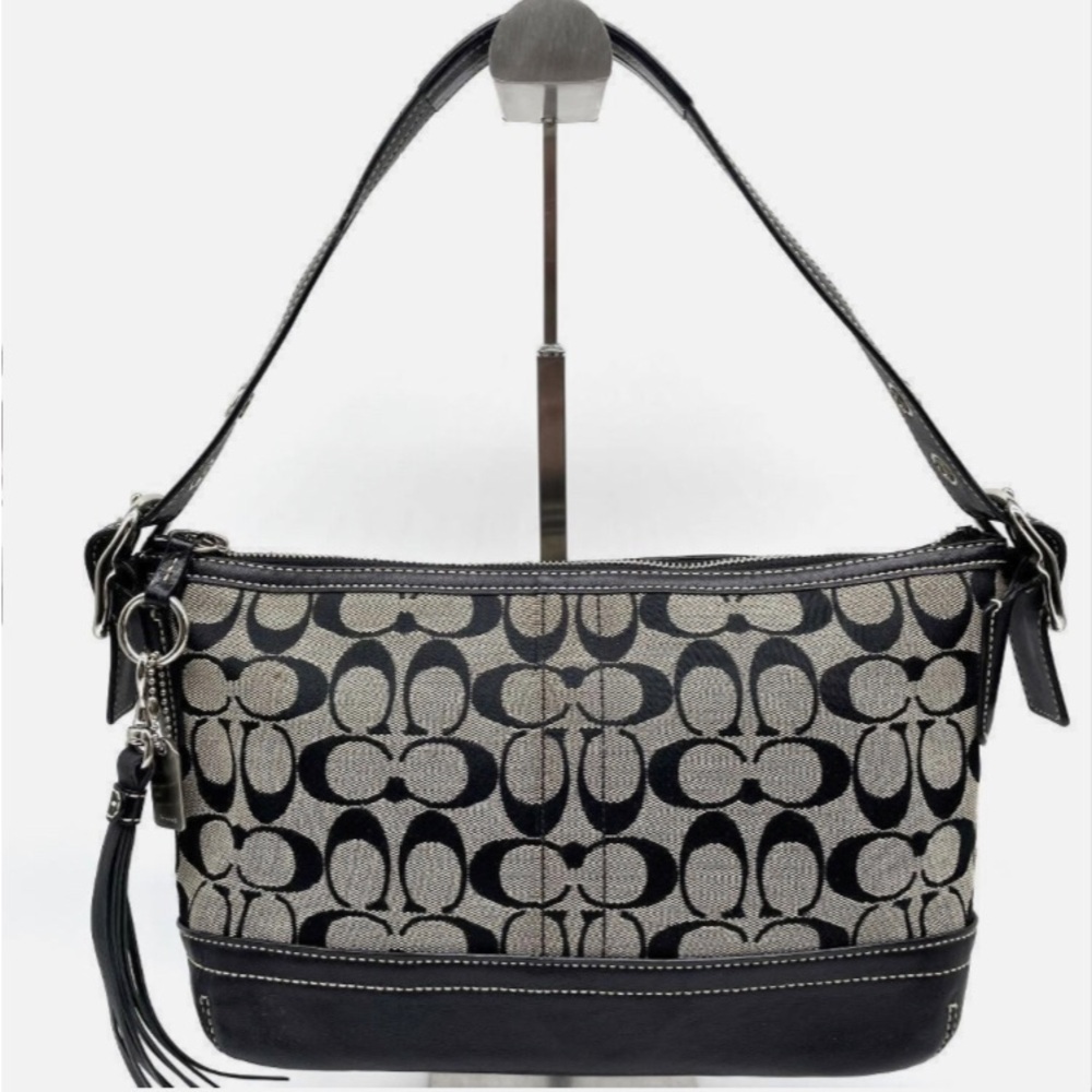 NEW - HTF -Coach Black & white Signature jacquard Leather trim Style# 9363